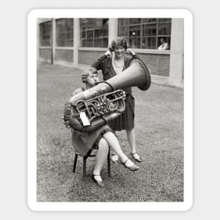 Girl Playing Tuba, 1928. Vintage Photo Magnet